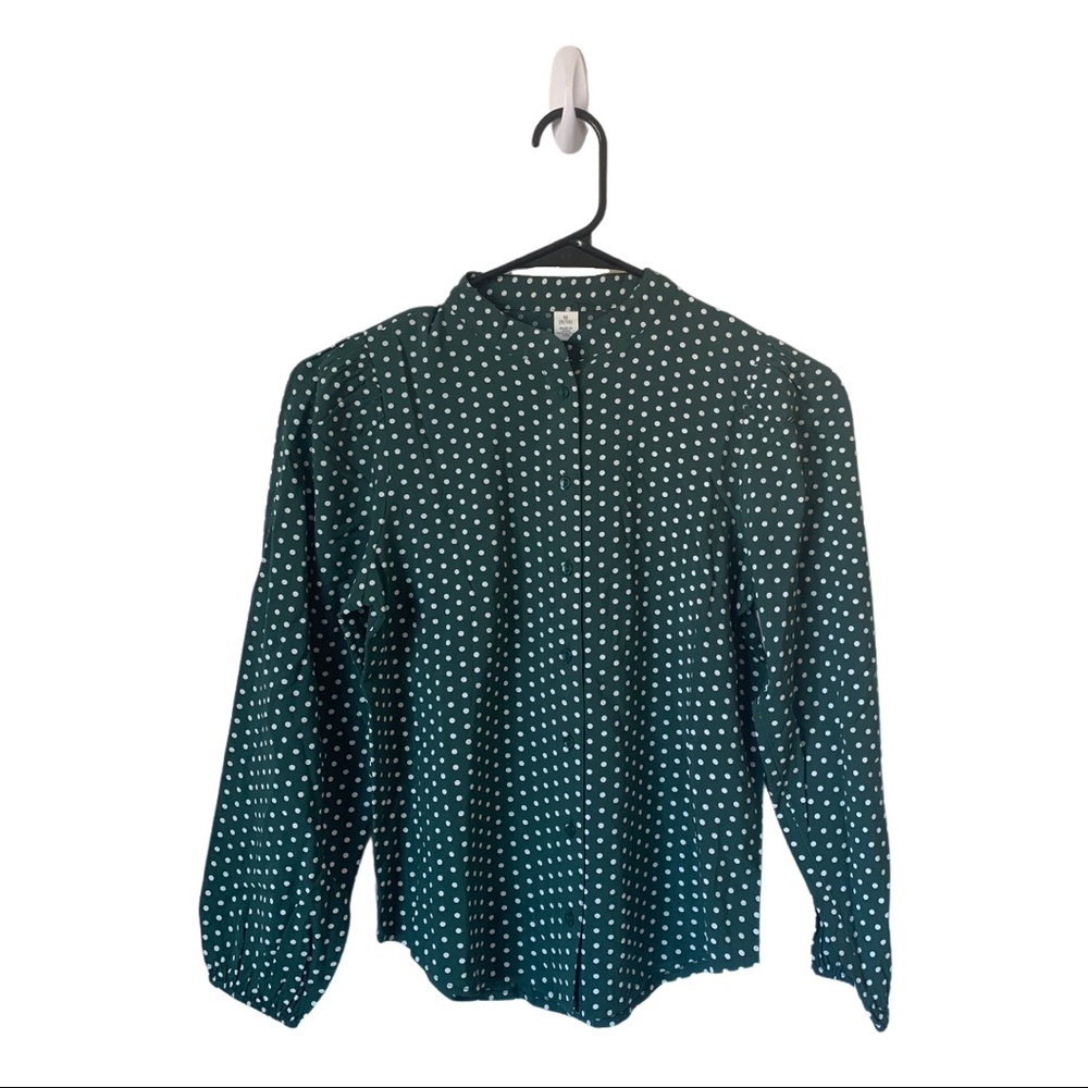 Green Polka Dot Button Down Blouse- Women's Sz M